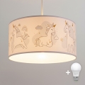 Brilagi - LED Kinderhanglamp aan snoer BOBO 1xE27/60W/230V Ø 35 cm wit/eenhoorns