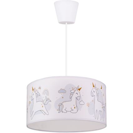 Brilagi - LED Kinderhanglamp aan snoer BOBO 1xE27/60W/230V Ø 35 cm wit/eenhoorns