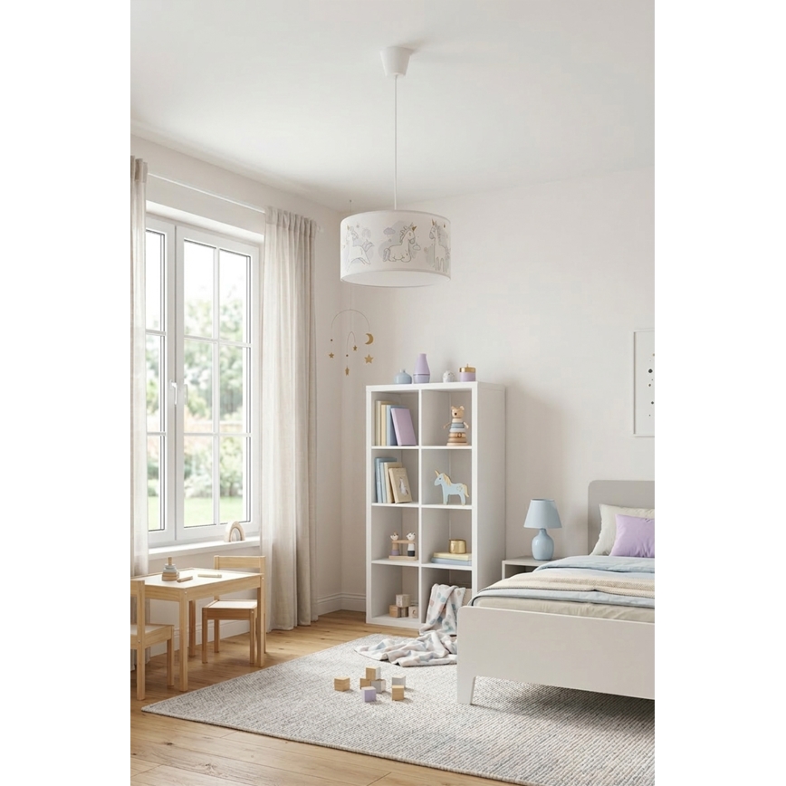 Brilagi - LED Kinderhanglamp aan snoer BOBO 1xE27/60W/230V Ø 35 cm wit/eenhoorns
