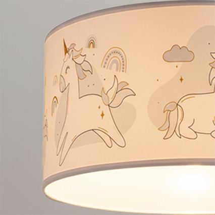 Brilagi - LED Kinderhanglamp aan snoer BOBO 1xE27/60W/230V Ø 35 cm wit/eenhoorns