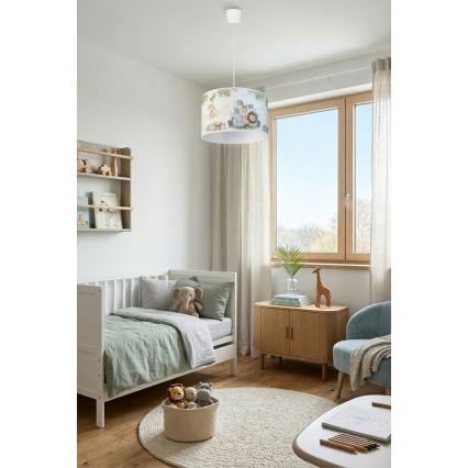 Brilagi - LED kinderhanglamp aan snoer BOBO 1xE27/60W/230V Ø 35 cm wit/jungle