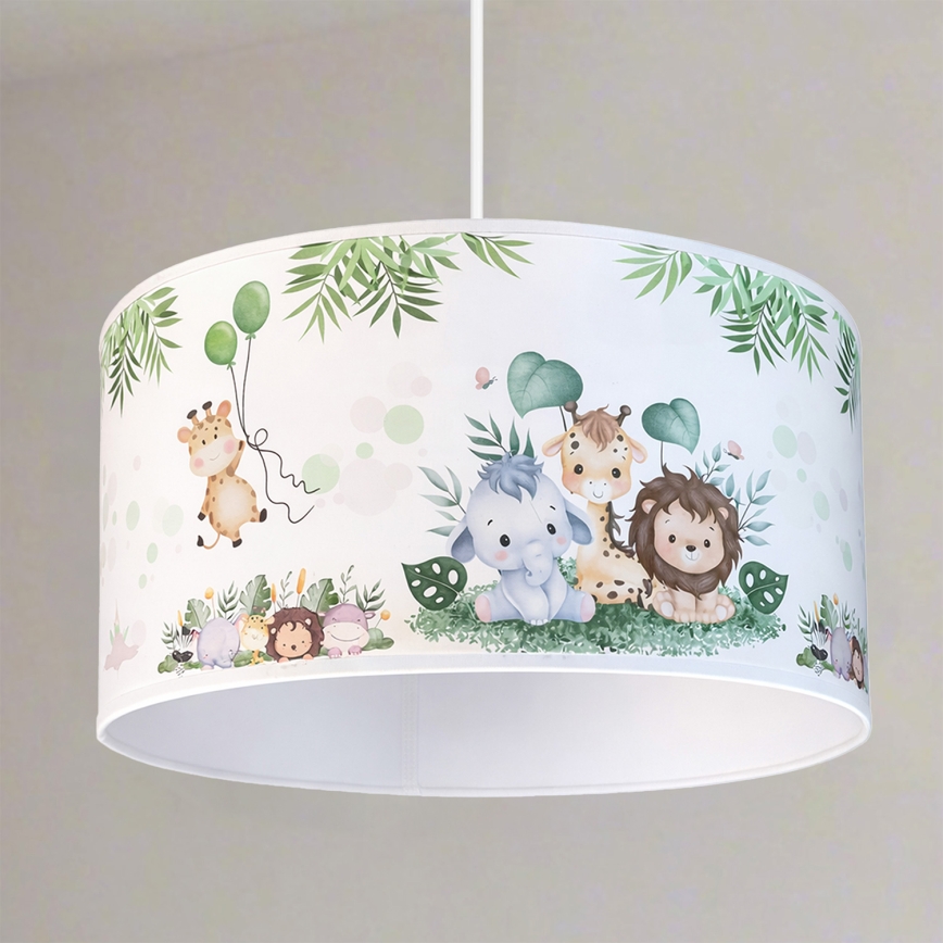 Brilagi - LED kinderhanglamp aan snoer BOBO 1xE27/60W/230V Ø 35 cm wit/jungle