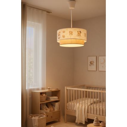 Brilagi - LED-kinderhanglamp met kabel BOBO 1xE27/60W/230V Ø 40 cm wit/beige/met beertjes