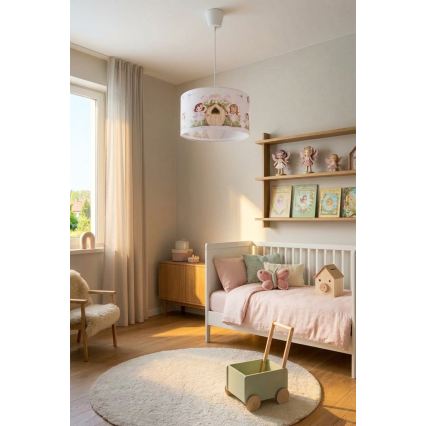 Brilagi - LED kinderhanglamp met kabel BOBO 1xE27/60W/230V Ø 35 cm roze/feeën
