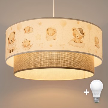 Brilagi - LED-kinderhanglamp met kabel BOBO 1xE27/60W/230V Ø 40 cm wit/beige/met beertjes