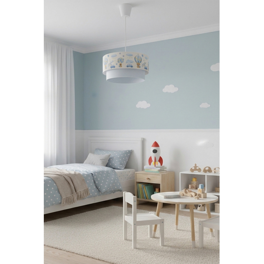Brilagi - LED kinderhanglamp aan snoer BOBO 1xE27/60W/230V Ø 40 cm crème/blauw/berenmotief