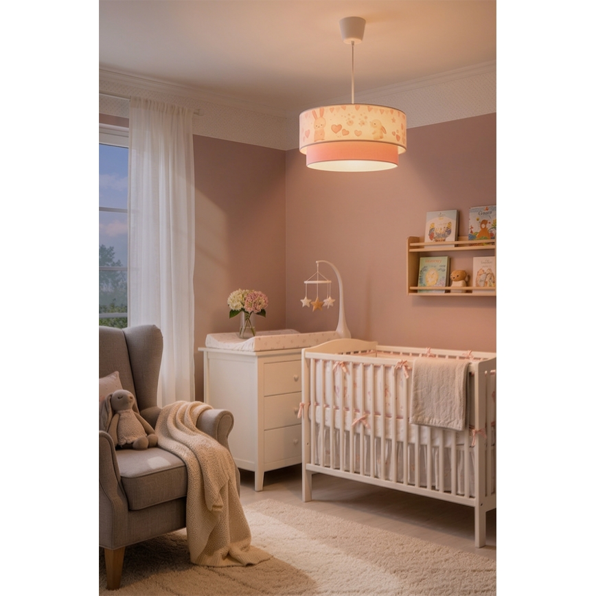 Brilagi - LED-hanglamp voor kinderen BOBO 1xE27/60W/230V Ø 40 cm crème/roze/konijntjes