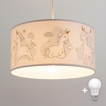 Brilagi -LED Kinderhanglamp met snoer BOBO 1xE27/60W/230V Ø 35 cm wit/eenhoorns