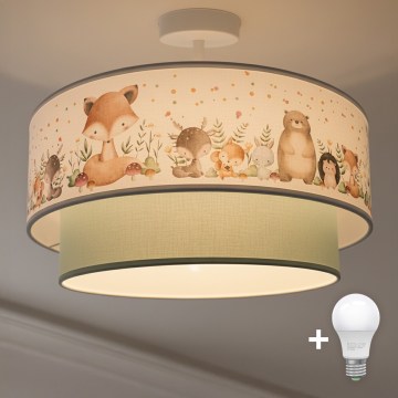 Brilagi - LED kinderplafonnière (opbouw) BOBO 1xE27/10W/230V Ø 40 cm wit/groen/dierenmotief