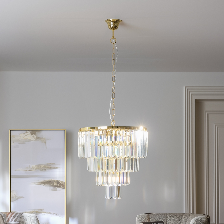 Brilagi - LED Kristallen hanglamp aan een ketting MOZART 5xE14/40W/230V goud