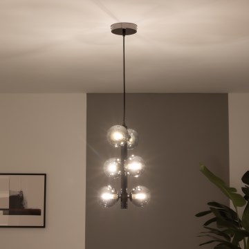 Brilagi - LED-kroonluchter aan kabel MILLA 6xG9/3W/230V zwart chroom/rookglas