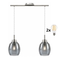 BRILAGI - LED-kroonluchter aan kabel RETRO GLASS 2xE27/60W/230V mat chroom/rookgrijs