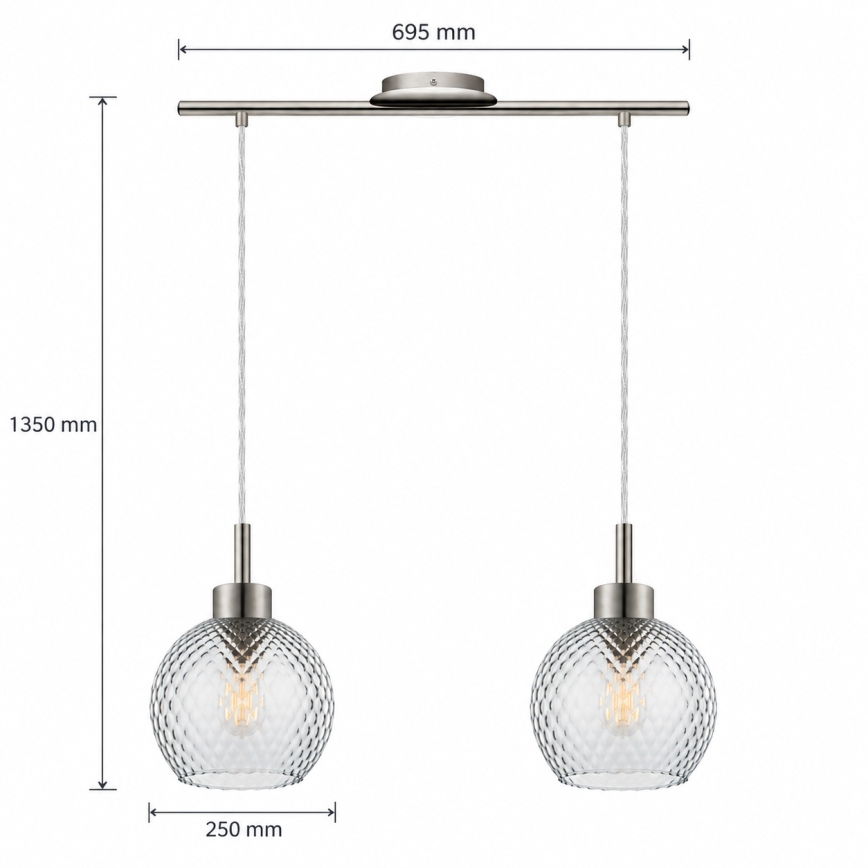 BRILAGI - LED-kroonluchter aan kabel RETRO GLASS 2xE27/60W/230V mat chroom/rookgrijs