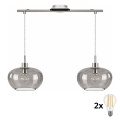 BRILAGI - LED-kroonluchter aan kabel RETRO GLASS 2xE27/60W/230V mat chroom/rookgrijs
