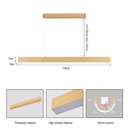 Brilagi - LED-kroonluchter aan kabel SLEEKLINE LED/40W/230V 3000/4500/6000K eiken decor