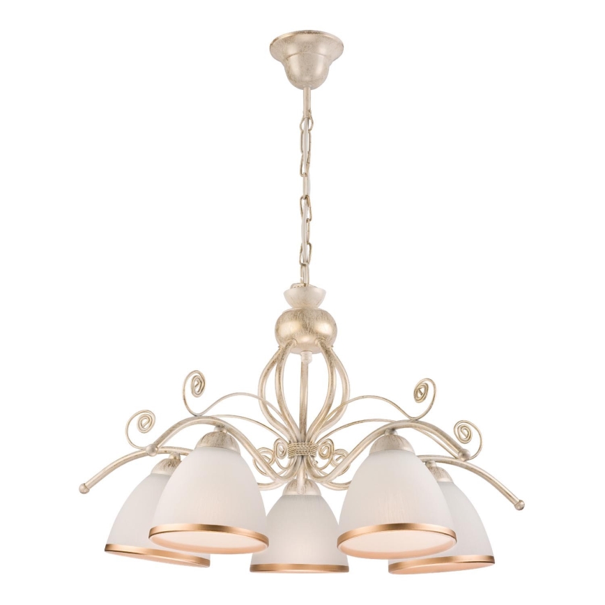 Brilagi - LED-kroonluchter aan ketting ANTICO 5xE27/60W/230V 3000K witte patina