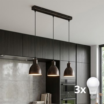 Brilagi - LED-kroonluchter aan staalkabel RIDDY 3xE27/60W/230V koper/patina