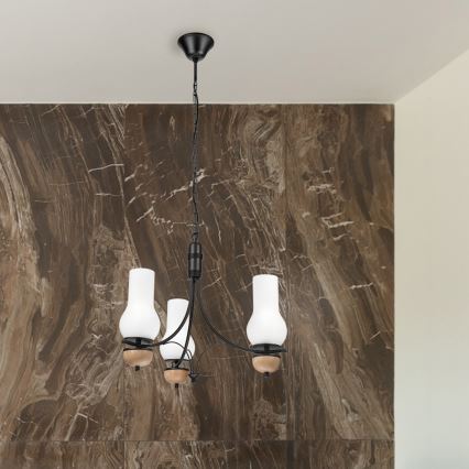 Brilagi - LED-kroonluchter COTTAGE met ketting 3xE14/40W/230V eiken/zwart/wit