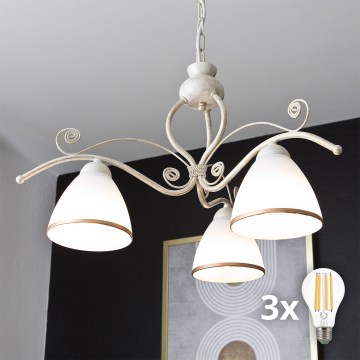 Brilagi - LED-kroonluchter met ketting ANTICO 3xE27/60W/230V 3000K witte patina