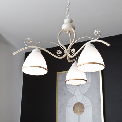 Brilagi - LED-kroonluchter met ketting ANTICO 3xE27/60W/230V 3000K witte patina