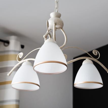 Brilagi - LED-kroonluchter met ketting ANTICO 3xE27/60W/230V 3000K witte patina
