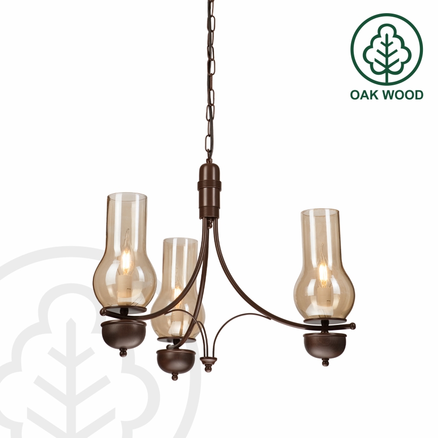 Brilagi - LED-kroonluchter met ketting COTTAGE 3xE14/40W/230V beuken/bruin/rookbeige