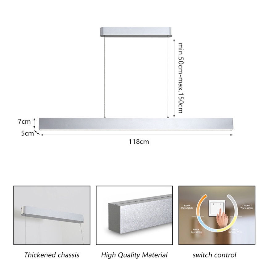 Brilagi - LED-lamp op kabel SLEEKLINE LED/40W/230V 3000/4500/6000K zilver