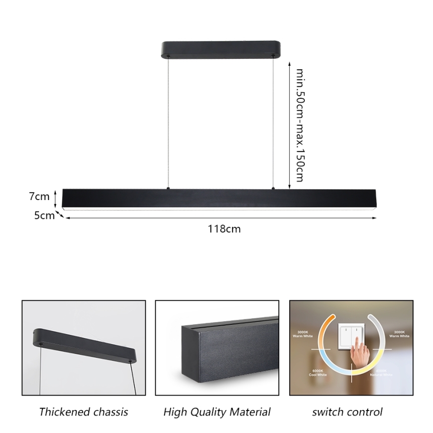 Brilagi - LED-lampenkroon aan kabel SLEEKLINE LED/40W/230V 3000/4500/6000K zwart