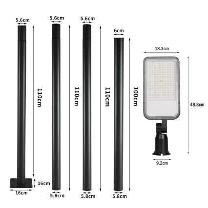 Brilagi - Lampadaire LED extérieur avec poteau et articulation de 4 m URBANLIGHT LED/100W/230V noir IP65