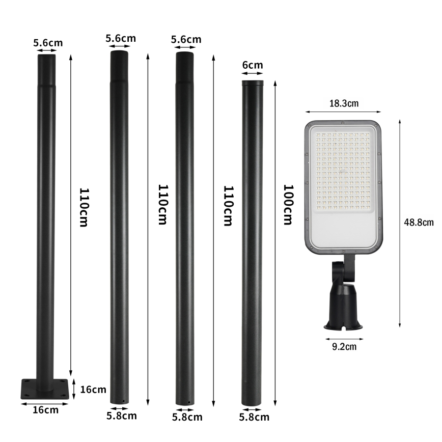 Brilagi - Lampadaire LED extérieur avec poteau et articulation de 4 m URBANLIGHT LED/100W/230V noir IP65