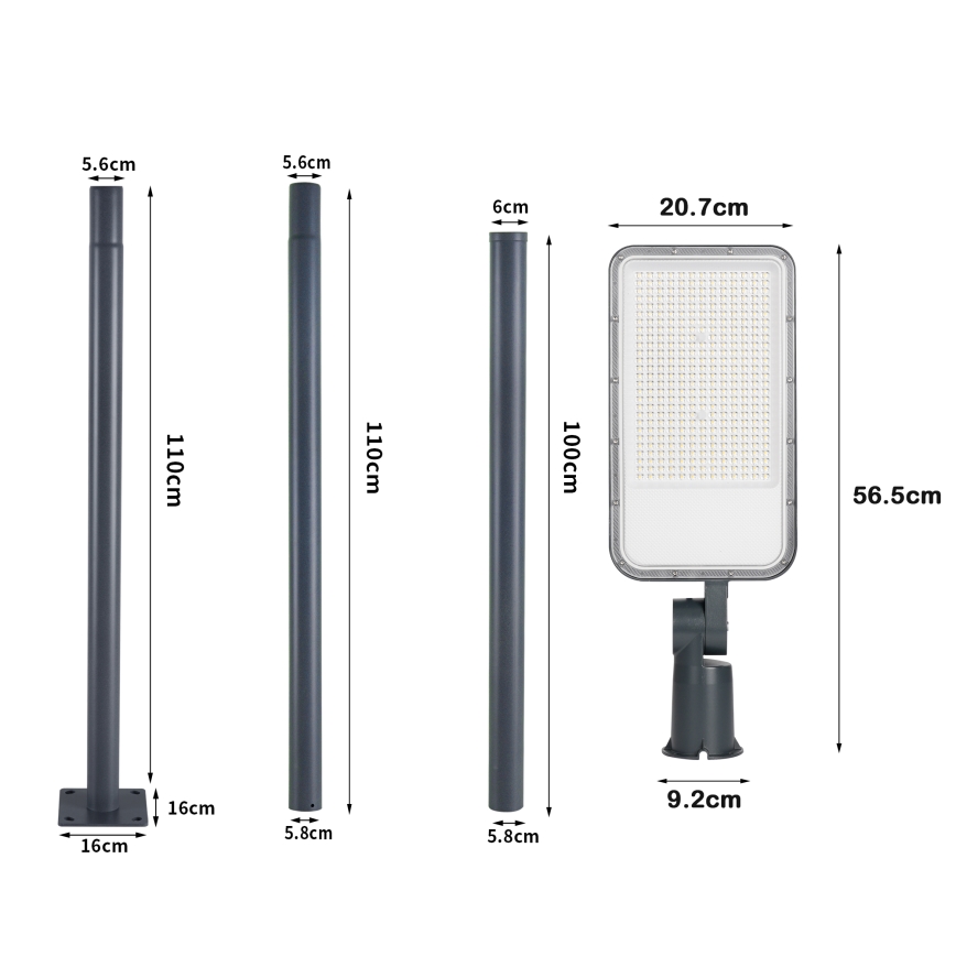 Brilagi - Lampadaire LED extérieur avec mât de 3 m et bras articulé URBANLIGHT LED/200W/230V anthracite IP65