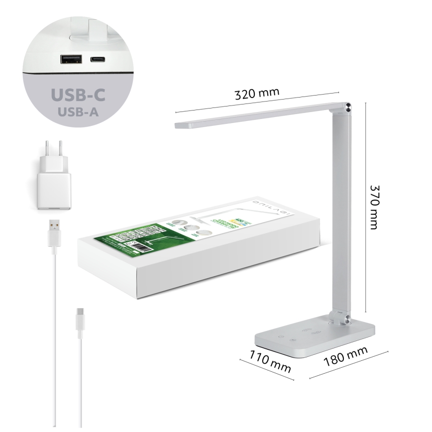 Brilagi - Lampe de bureau tactile dimmable à LED avec charge sans fil QI MODO CHARGE LED/7W/5V 3000/4000/6000K blanche