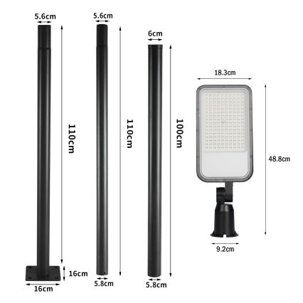 Brilagi - Lampadaire de rue LED d'extérieur avec mât de 3 m et bras articulé URBANLIGHT LED/100W/230V noir IP65