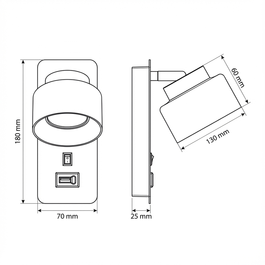 Brilagi - LED Lampe murale avec port USB AURA LUX 1xGX53/30W/230V noire/fumée