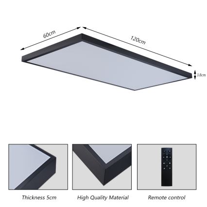 Brilagi - Plafonnier de salle de bains LED dimmable FRAME SMART LED/96W/230V 120x60 cm 3000-6000K IP44 noir + télécommande