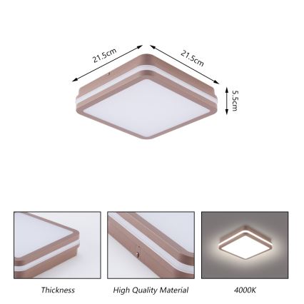 Brilagi - Plafonnier LED d'extérieur BENE avec capteur LED/18W/230V 21,5x21,5 cm marron IP54