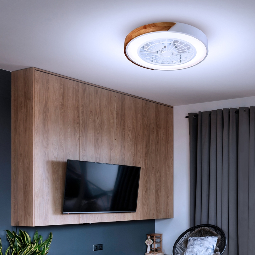 Brilagi - Plafonnier LED dimmable avec ventilateur LED/30W/230V 3000-6500K Ø 50 cm blanc/chêne + télécommande