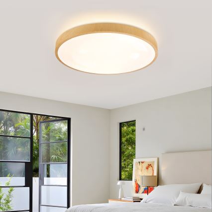 Brilagi - Plafonnier LED dimmable GLASS POOL DOUBLE LED/60W/230V 3000-6000K 50 cm, finition effet bois + télécommande