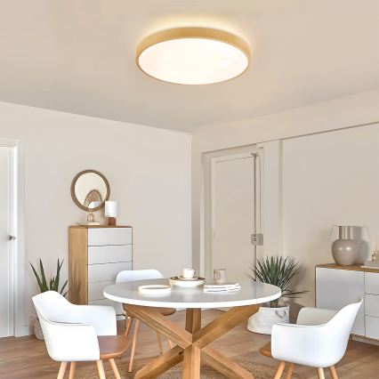 Brilagi - Plafonnier LED dimmable GLASS POOL DOUBLE LED/60W/230V 3000-6000K 50 cm, finition effet bois + télécommande