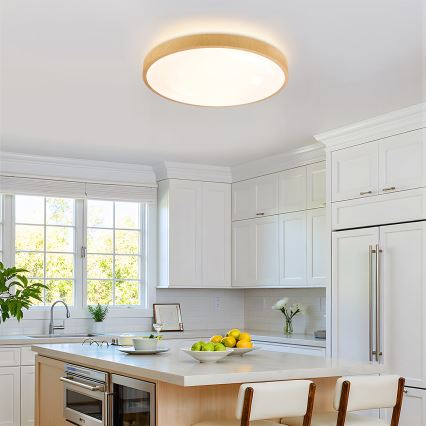 Brilagi - Plafonnier LED dimmable GLASS POOL DOUBLE LED/60W/230V 3000-6000K 50 cm, finition effet bois + télécommande