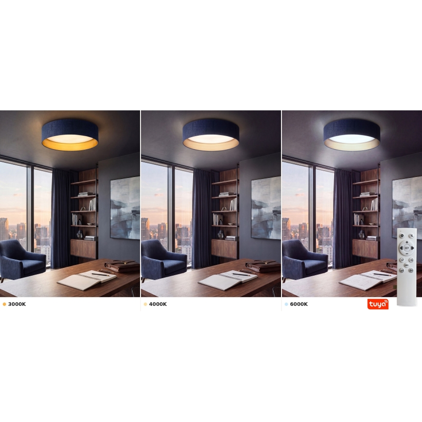 Brilagi - Plafonnier LED dimmable VELVET SMARTIX STARS, 36 W, 230 V, 3000–6000 K, Ø 55 cm, bleu/doré, Wi‑Fi Tuya Beacon + télécommande