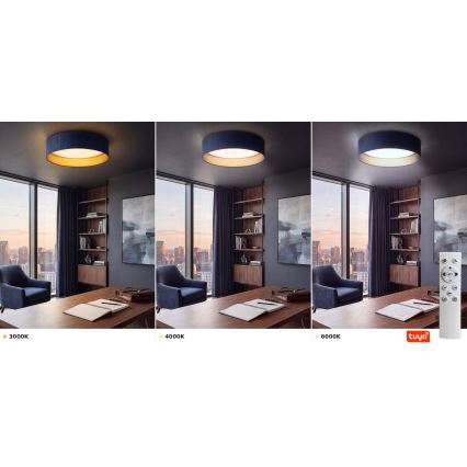 Brilagi - Plafonnier LED dimmable VELVET SMARTIX, 24 W, 230 V, 3000–6000 K, Ø 45 cm, bleu/doré, Wi-Fi Tuya Beacon + télécommande