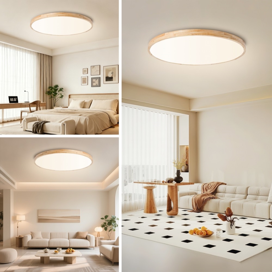 Brilagi - Plafonnier LED dimmable WOODLINE LED/128W/230V 3000-6000K chêne Ø 100 cm + télécommande