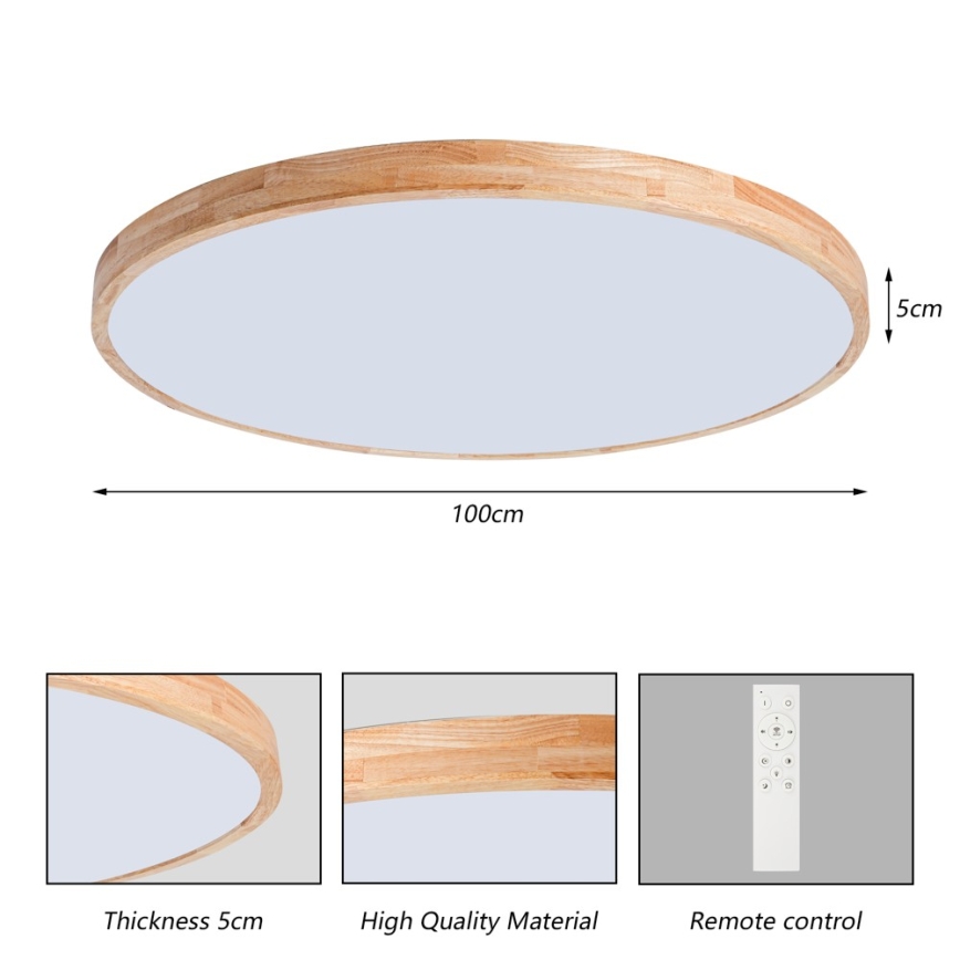 Brilagi - Plafonnier LED dimmable WOODLINE LED/128W/230V 3000-6000K chêne Ø 100 cm + télécommande