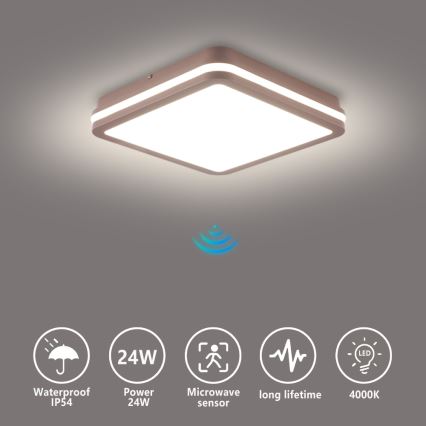 Brilagi - Plafonnier extérieur LED avec capteur BENE LED/24W/230V 26 x 26 cm brun IP54