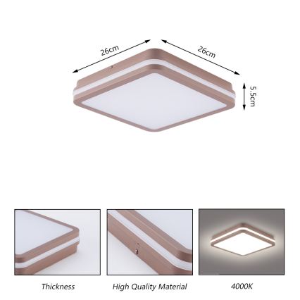 Brilagi - Plafonnier extérieur LED avec capteur BENE LED/24W/230V 26 x 26 cm brun IP54