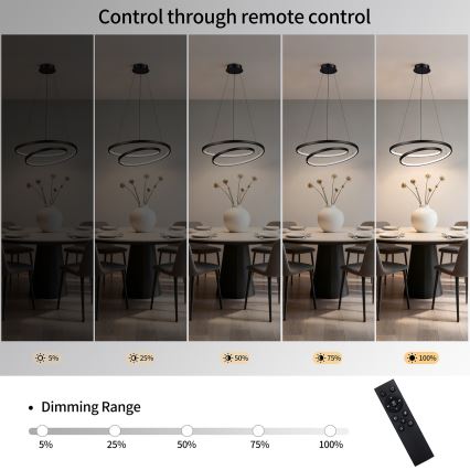 Brilagi - Suspension LED dimmable sur câble TWISTER LED/48W/230V 3000-6000K Ø 50 cm noir + télécommande