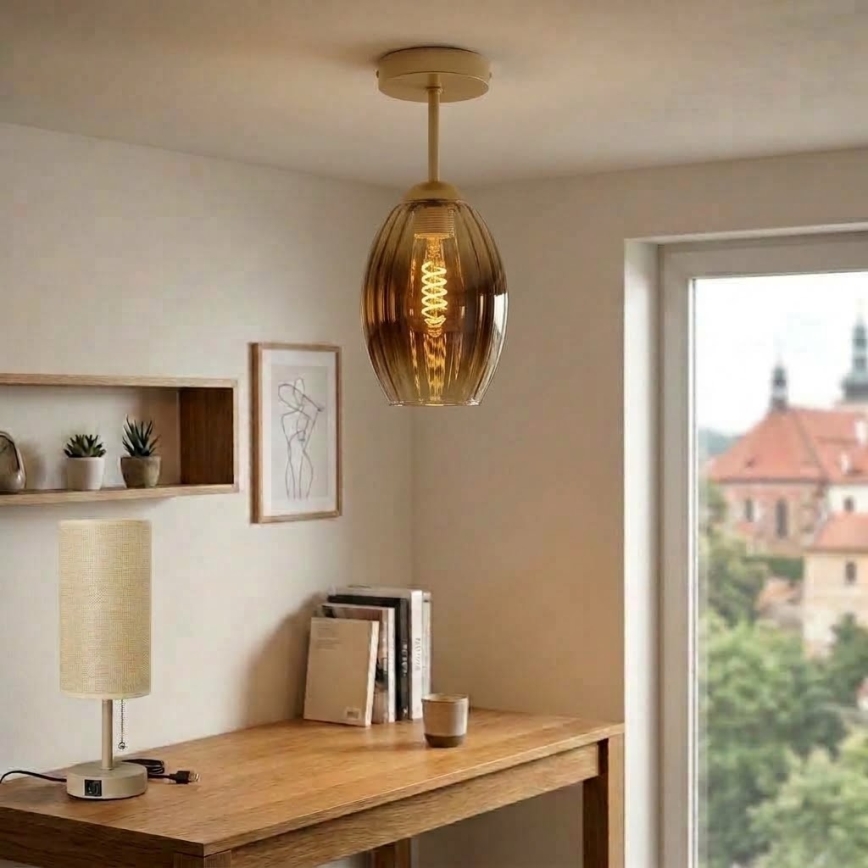 BRILAGI - Plafonnier LED RETRO GLASS 1xE27/60W/230V Ø 17 cm beige/beige fumé