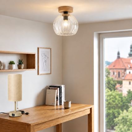 BRILAGI - LED Lustre fixé en surface RETRO GLASS 1xE27/60W/230V Ø 25 cm chêne/transparent