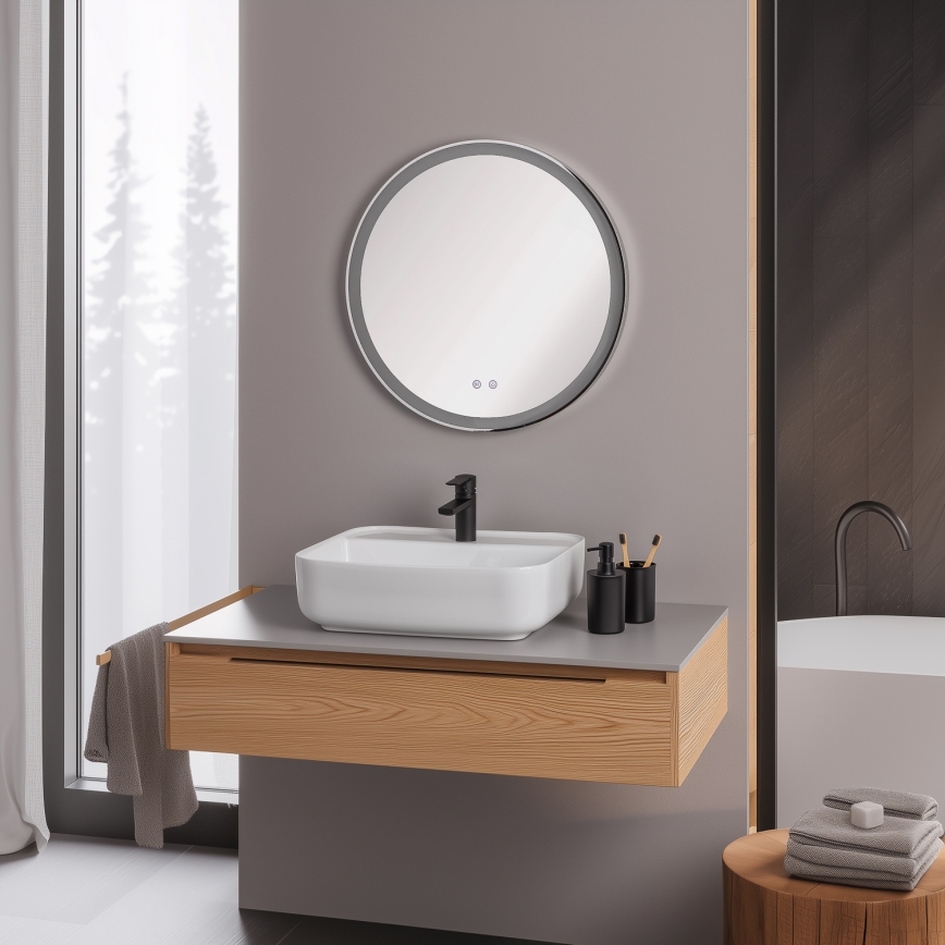 Brilagi - Miroir chauffant pour salle de bains à LED à intensité variable, rétroéclairé ALU PRO LED/18W/230V Ø 60 cm 3000/4000/6500K IP44 chrome brillant CRI 90